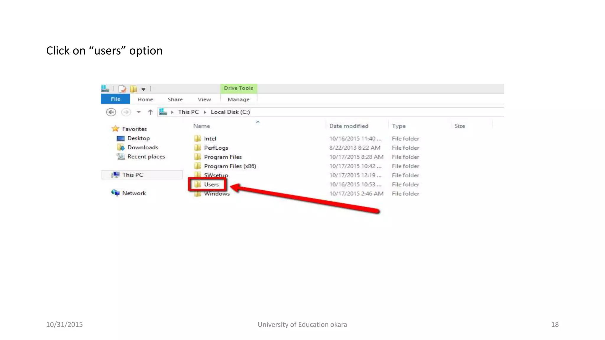 Click on “users” option
10/31/2015 University of Education okara 18
 