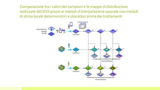 Comparazione tra i valori dei campioni e le mappe di distribuzione
realizzate dal DSS grazie ai metodi d’interpolazione spaziale con metodi
di stima locale deterministici e stocastici prima dei trattamenti
 
