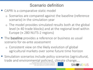 Scenario definition
 CAPRI is a comparative static model
o Scenarios are compared against the baseline (reference
scenari...