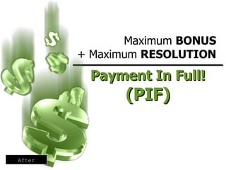 _________________ Payment In Full! (PIF) Maximum  BONUS + Maximum  RESOLUTION After 