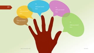 `
01
Add your texted
here.
02
Add your texted
here.
03
Add your texted
here.
04
Add your texted
here.
05
Add your texted
here.
8/12/2021
Rahul's Presentation Skill
22
 