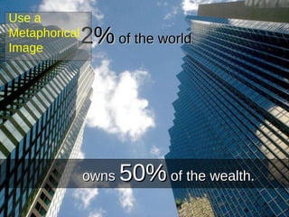 2%  of the world owns  50%  of the wealth. Use a Metaphorical Image 