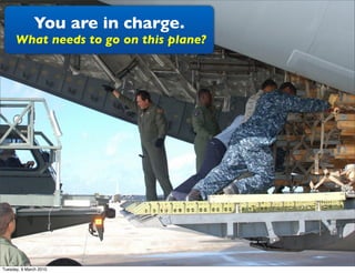 You are in charge.
      What needs to go on this plane?




Tuesday, 9 March 2010
 