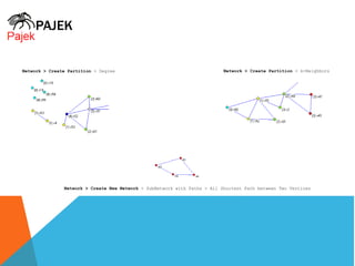 PAJEK 
Network > Create Partition > Degree Network > Create Partition > k-Neighbors 
Network > Create New Network > SubNetwork with Paths > All Shortest Path between Two Vertices 
 