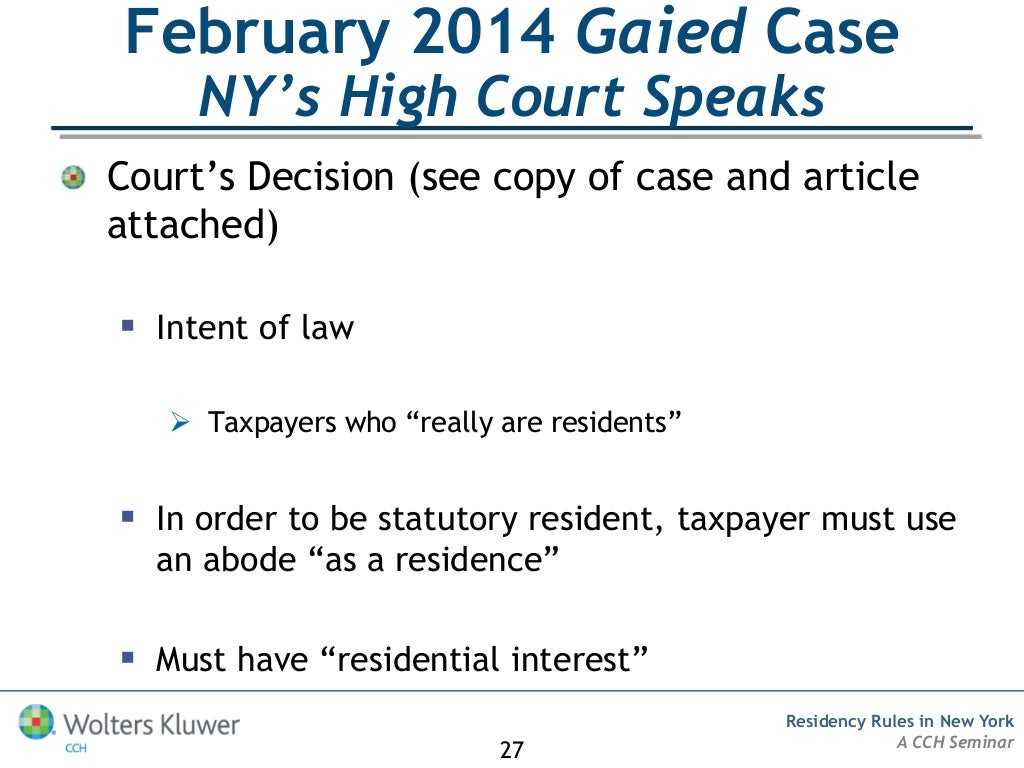 April 28, 2015 Residency Rules in New York