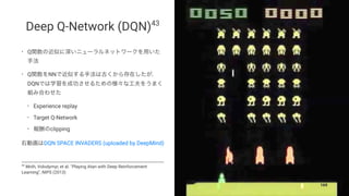 Deep Q-Network (DQN)43
• Q
• Q NN
DQN
• Experience replay
• Target Q-Network
• clipping
DQN SPACE INVADERS (uploaded by De...