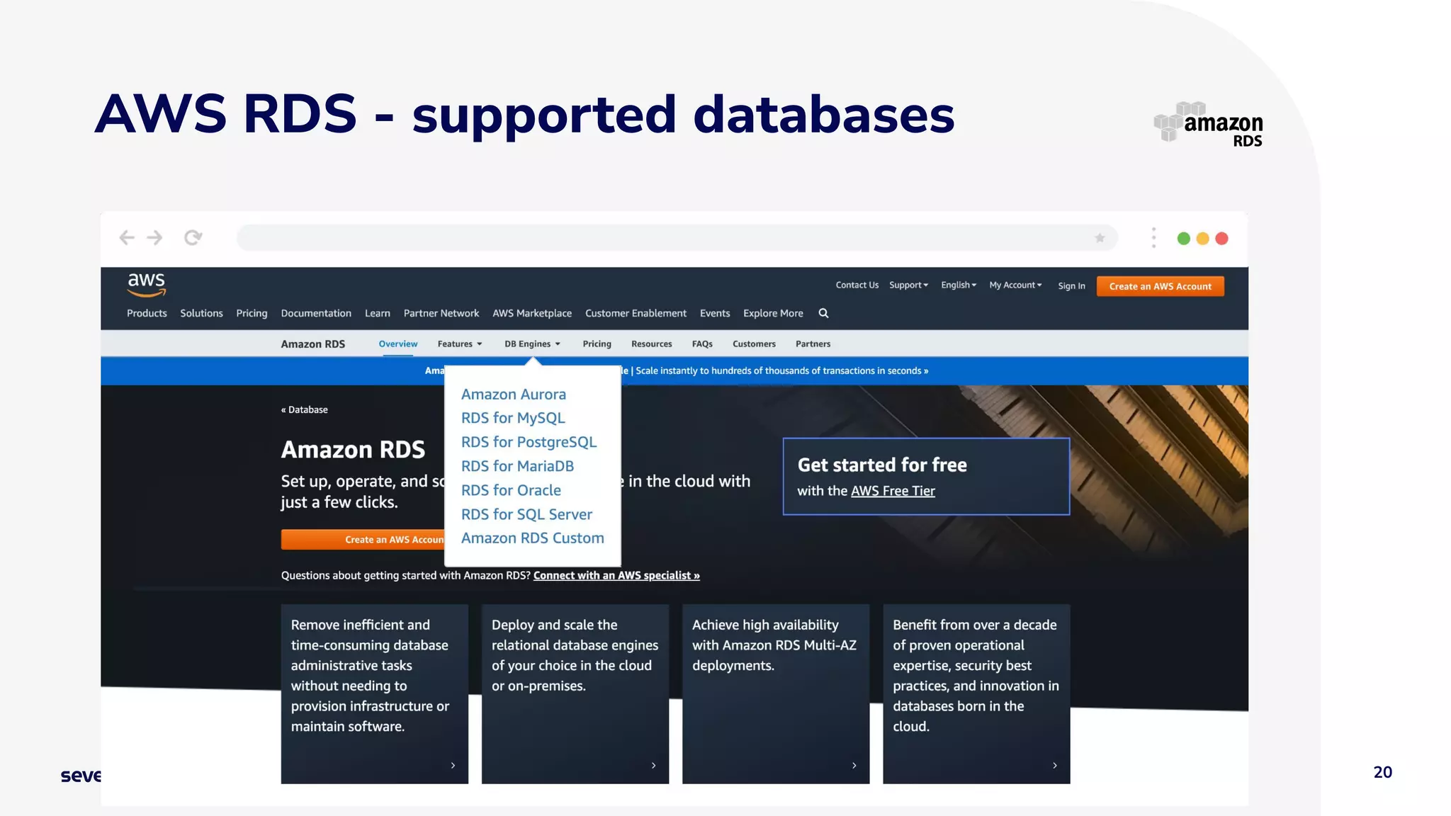 20
live webinar
AWS RDS - supported databases
 