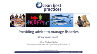 Insert name of conference, if desired
Mark Dickey-Collas
International Council for the Exploration of the Sea (ICES)
www.oceanbestpractices.org
O
Providing advice to manage fisheries
Where do we stand?
OBPS Workshop IV, Sep 2020 [online]
 