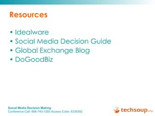 Resources Idealware Social Media Decision Guide Global Exchange  Blog DoGoodBiz   