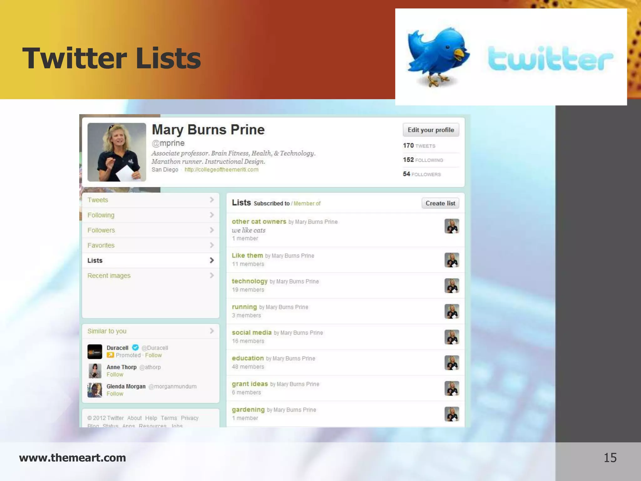 Twitter Lists




www.themeart.com   15
 