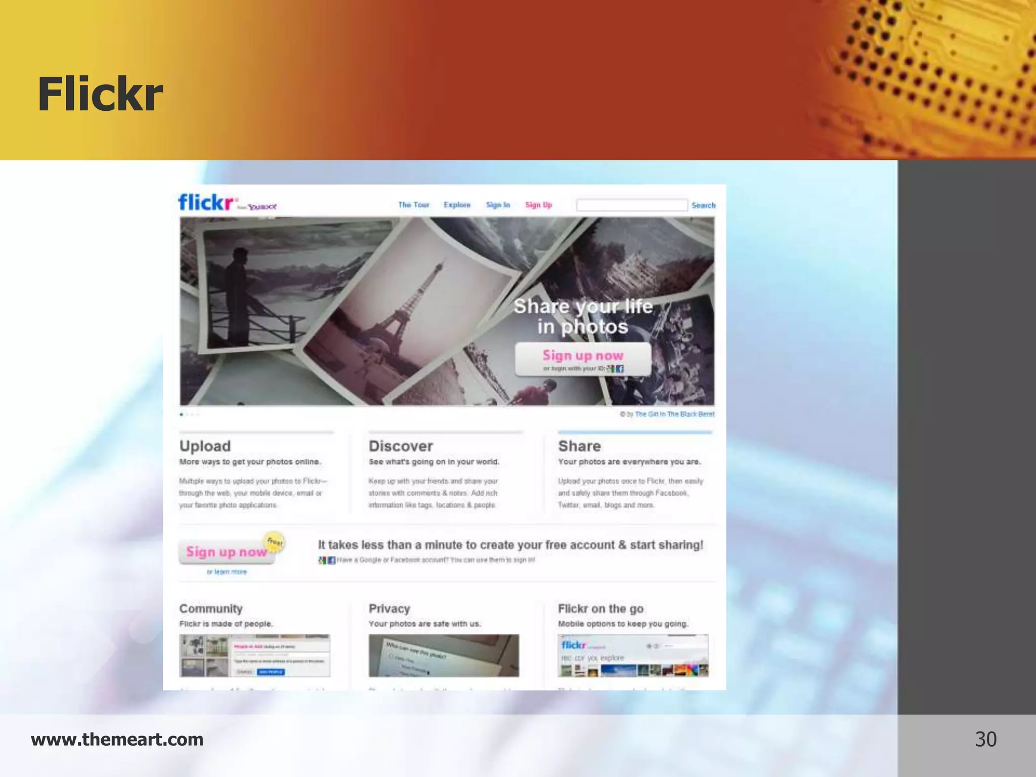 Flickr




www.themeart.com   30
 