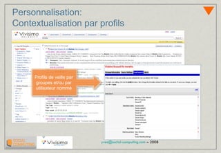 Personnalisation:  Contextualisation par profils Profils de veille par groupes et/ou par utilisateur nommé 