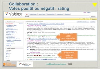 Collaboration :  Votes positif ou négatif : rating Interaction, voter pour/contre les résultats Interaction, noter les résultats 