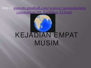 http://esminfo.prenhall.com/science/geoanimations
/animations/01_EarthSun_E2.html
KEJADIAN EMPAT
MUSIM
 