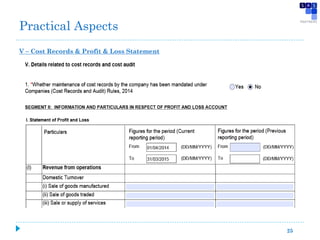 V – Cost Records & Profit & Loss Statement
25
Practical Aspects
 