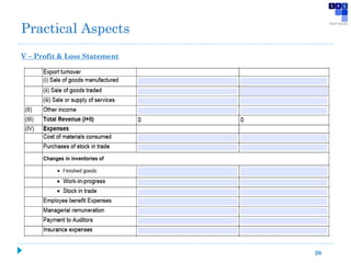 V – Profit & Loss Statement
26
Practical Aspects
 