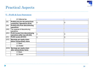 V – Profit & Loss Statement
28
Practical Aspects
 