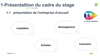 4
Capitalist Slides
1-Présentattion du cadre du stage
1.1 présentation de l’entreprise d’accueil
développement
Exploitation
Entretien
Installation
 