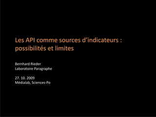 DIM 11.09 - Les APIs comme sources d'indicateurs : possibilités et limites