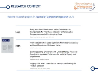 RESEARCH CONTEXT
Recent research papers in Journal of Consumer Research (JCR)
10
2016
2015
 