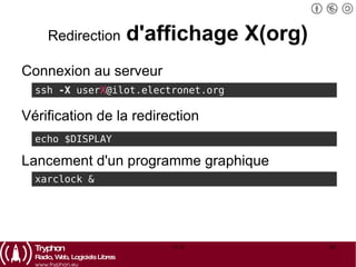 Copie de la clé du serveur 1 ou serveur 2 Connexion au serveur 2 depuis le serveur 1 ssh user X @192.168.2.2 ssh  -A  user X @ilot.electronet.org  ssh user X @192.168.2.2 mkdir .ssh scp ~/.ssh/authorized_keys \   user X @192.168.2.2:~/.ssh/ 