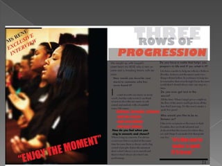 •Thisdouble page spread is simple but attractive
• The main image takes precedence across both pages.
Which creates the main focus to be on the model and the
basis of what the story is about.
• Also the use of the transparency within the use of the main
body of the interview highlights the text and makes the text
look more appealing as the reader can see the text.
•Because the main text is an interview it makes it easier to read
and it does not bore audience.
 