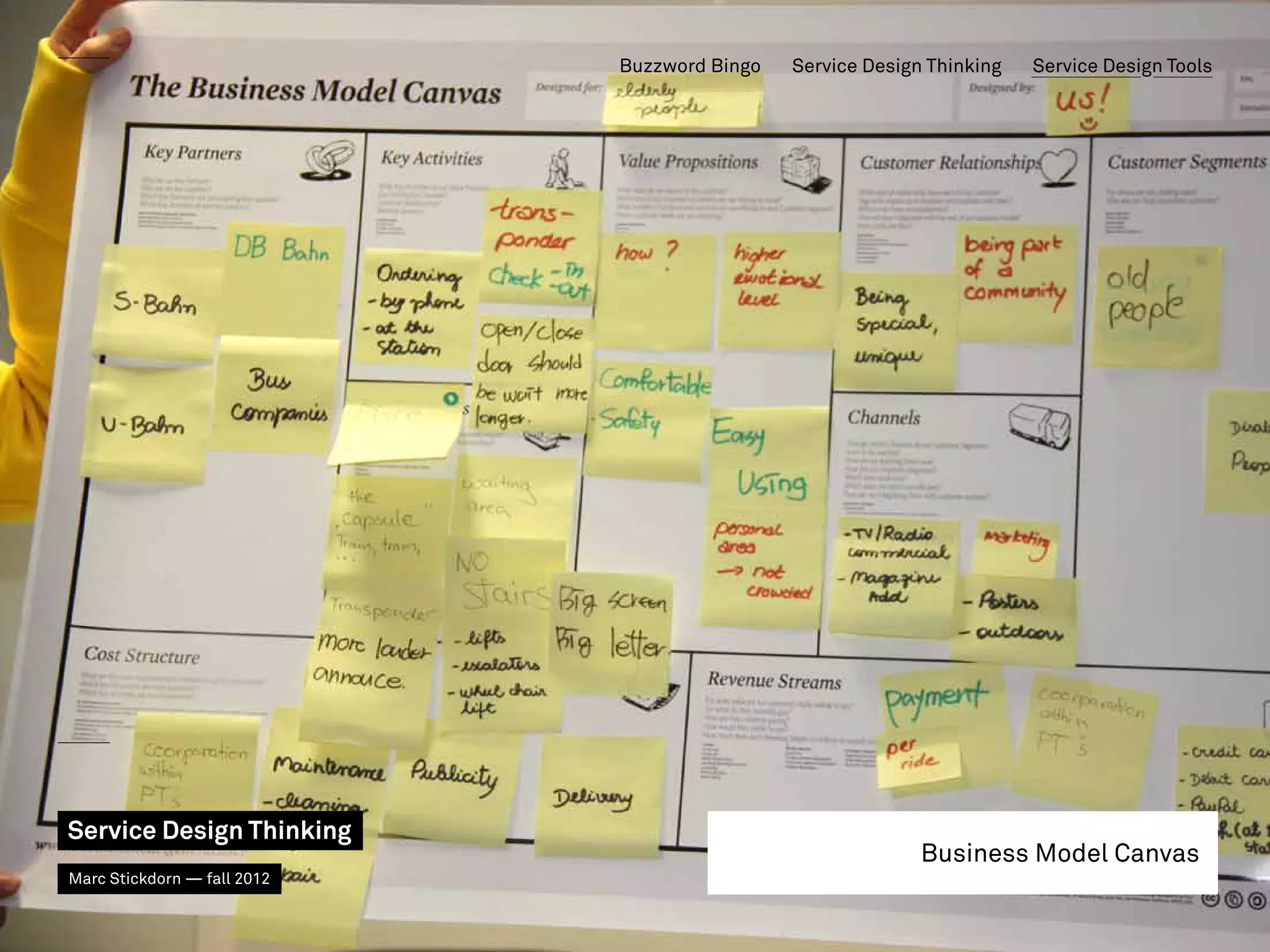 Buzzword Bingo   Service Design Thinking   Service Design Tools




Service Design Thinking
                                                            Business Model Canvas
Marc Stickdorn — fall 2012
 