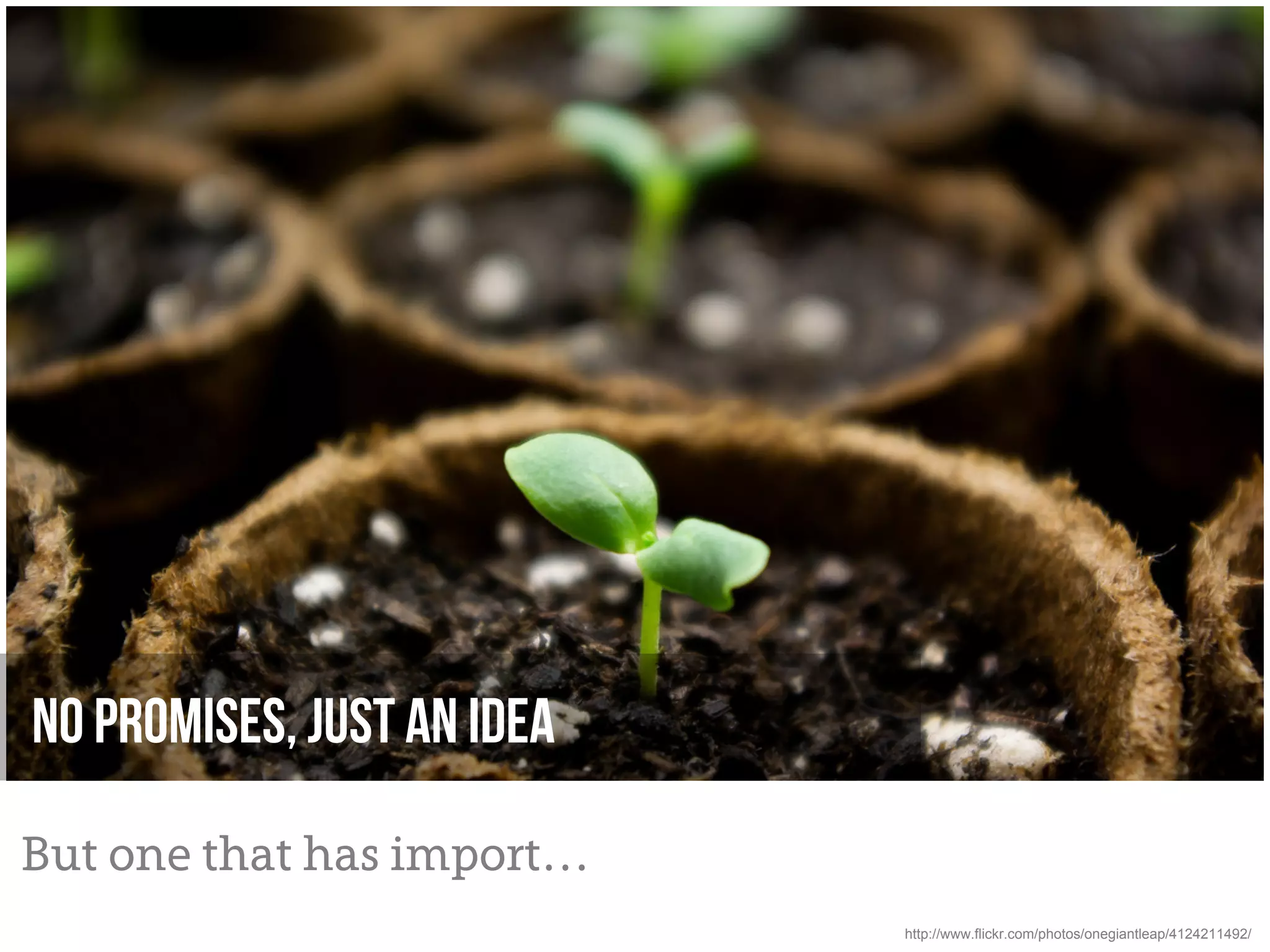 No promises, just an idea

But one that has import…
                            http://www.flickr.com/photos/onegiantleap/4124211492/
 