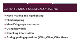 Summerizing Note Making Presentation summarizing.pdf unit 2 knowledge | PDF