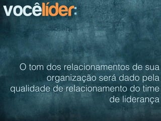 vocêlíder:

  O tom dos relacionamentos de sua
        organização será dado pela
qualidade de relacionamento do time
                       de liderança
 