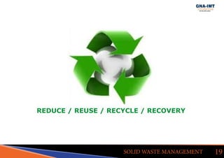 19SOLID WASTE MANAGEMENT
REDUCE / REUSE / RECYCLE / RECOVERY
 