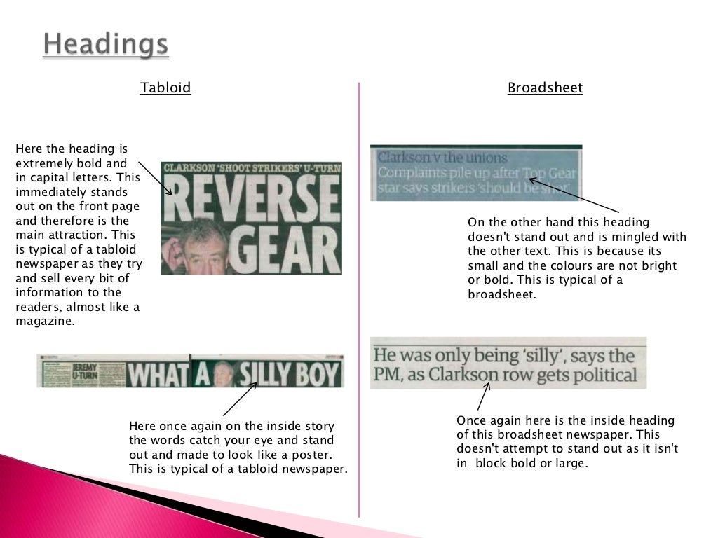 Comparing Broadsheet and Tabloid newspapers