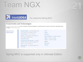 Team NGX 21
Spring MVC is supported only in Ultimate Edition
For using the Spring MVC
 