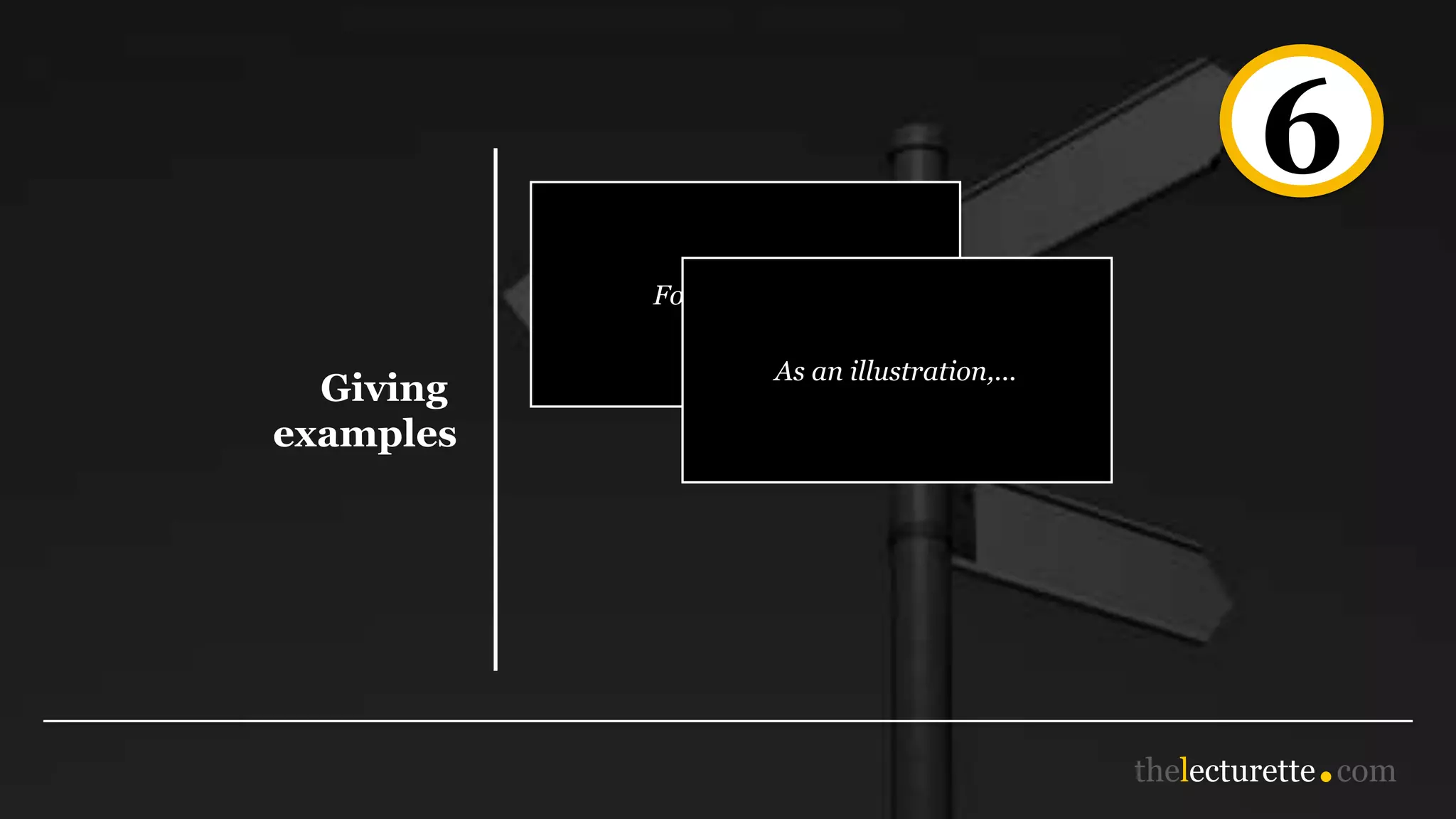 6
Giving
examples
For example,...
As an illustration,...
 