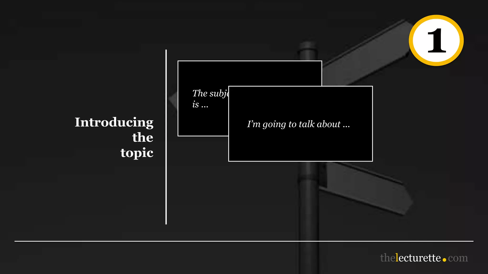 1
Introducing
the
topic
The subject/topic of my talk
is ...
I’m going to talk about ...
 