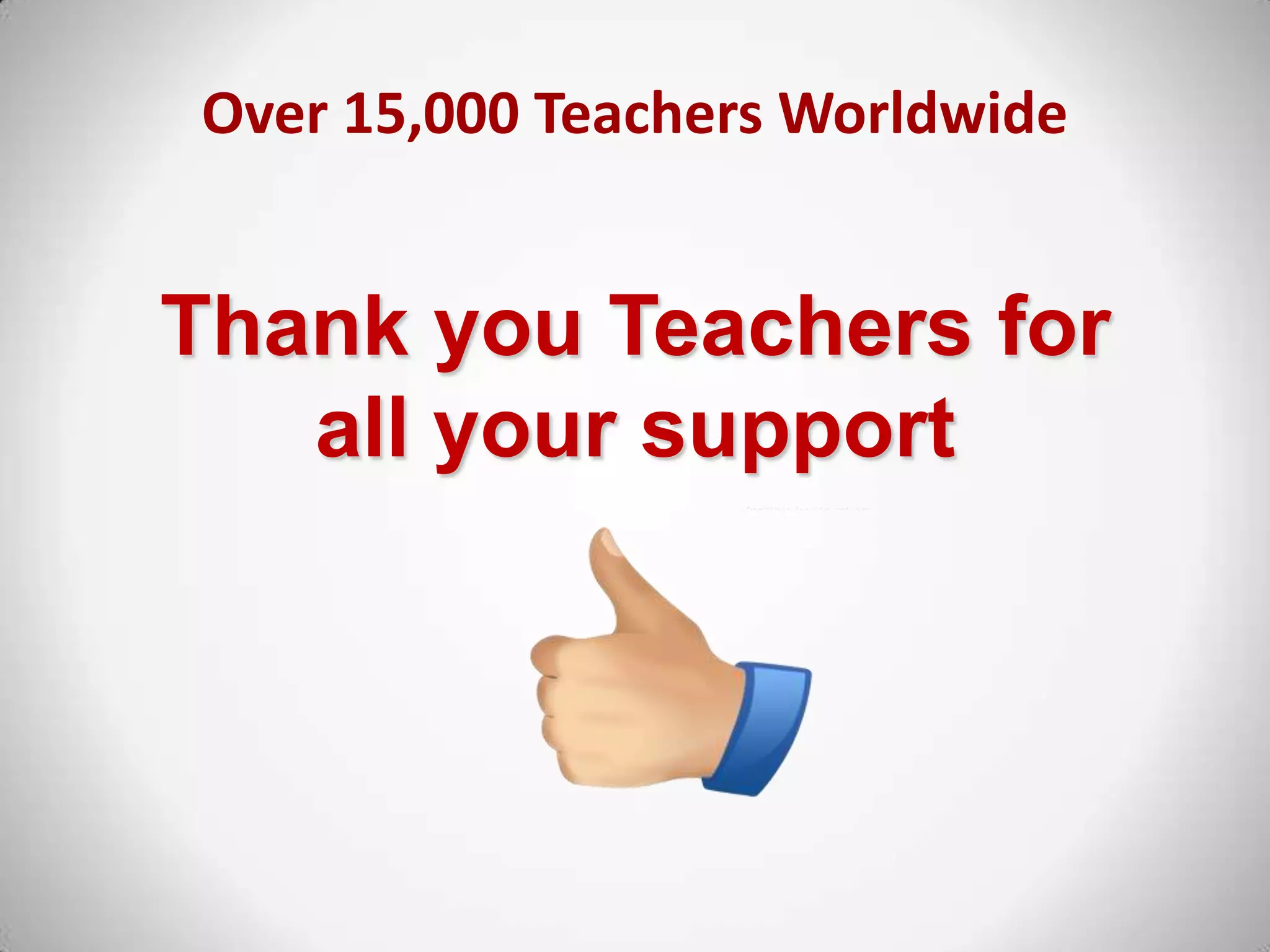 Thank you Teachers for
all your support
Over 15,000 Teachers Worldwide
 