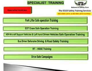 SPECIALIST TRAINING
The ECCO Safety Training Services
ISO 45001:2018 & ISO 9001:2015 Certified
 