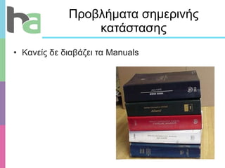 Προβλήματα σημερινής κατάστασης Κανείς δε διαβάζει τα  Manuals 