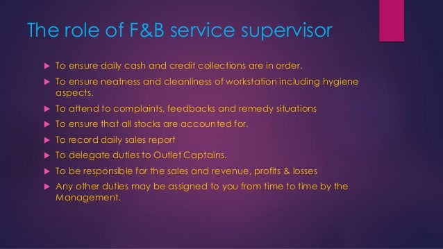 food and beverage supervisor job description