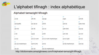 L'alphabet tifinagh : index alphabétique

http://dictionnaire.amazighnews.com/fr/alphabet-tamazight-tifinagh

10

 