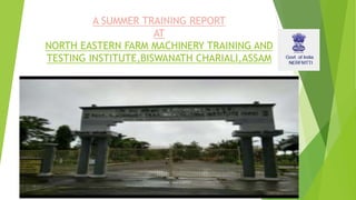 A SUMMER TRAINING REPORT
AT
NORTH EASTERN FARM MACHINERY TRAINING AND
TESTING INSTITUTE,BISWANATH CHARIALI,ASSAM
 