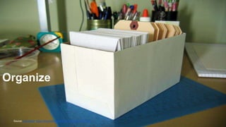 Organize 
Source: Aya Otake, https://www.flickr.com/photos/ayalan/577665184/ 
