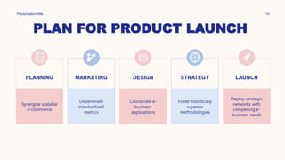 PLAN FOR PRODUCT LAUNCH
Presentation title 10
PLANNING
Synergize scalable
e-commerce
MARKETING
Disseminate
standardized
me...