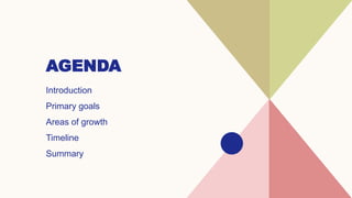 AGENDA
Introduction​
Primary goals
​Areas of growth
Timeline
​Summary​
 