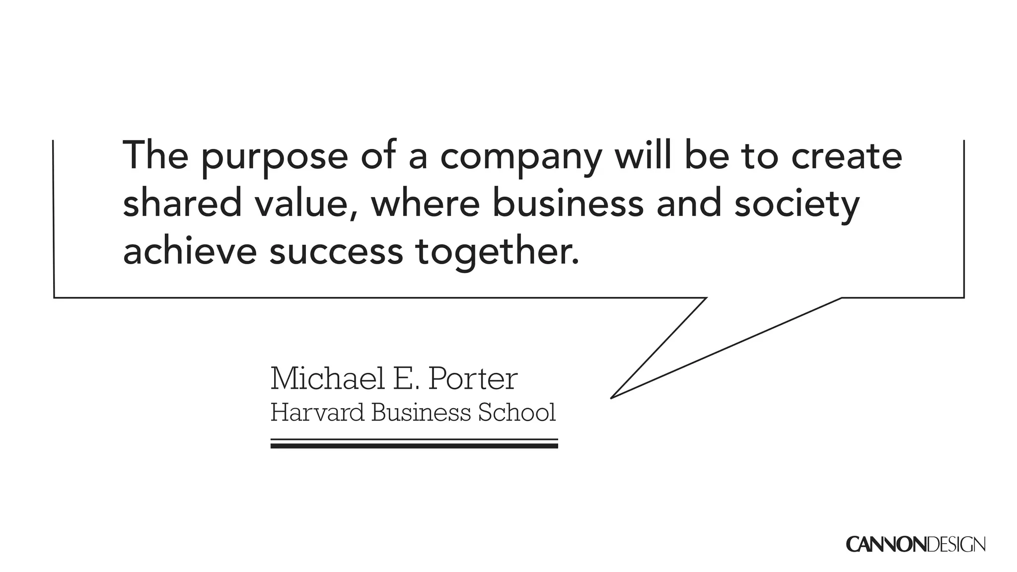 The purpose of a company will be to create
shared value, where business and society
achieve success together.


       Michael E. Porter
       Harvard Business School
 