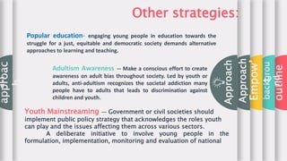 outline
backgrou
nd
approac
h Other strategies:
Popular education- engaging young people in education towards the
struggle...