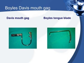 Boyles Davis mouth gag

Davis mouth gag   Boyles tongue blade
 