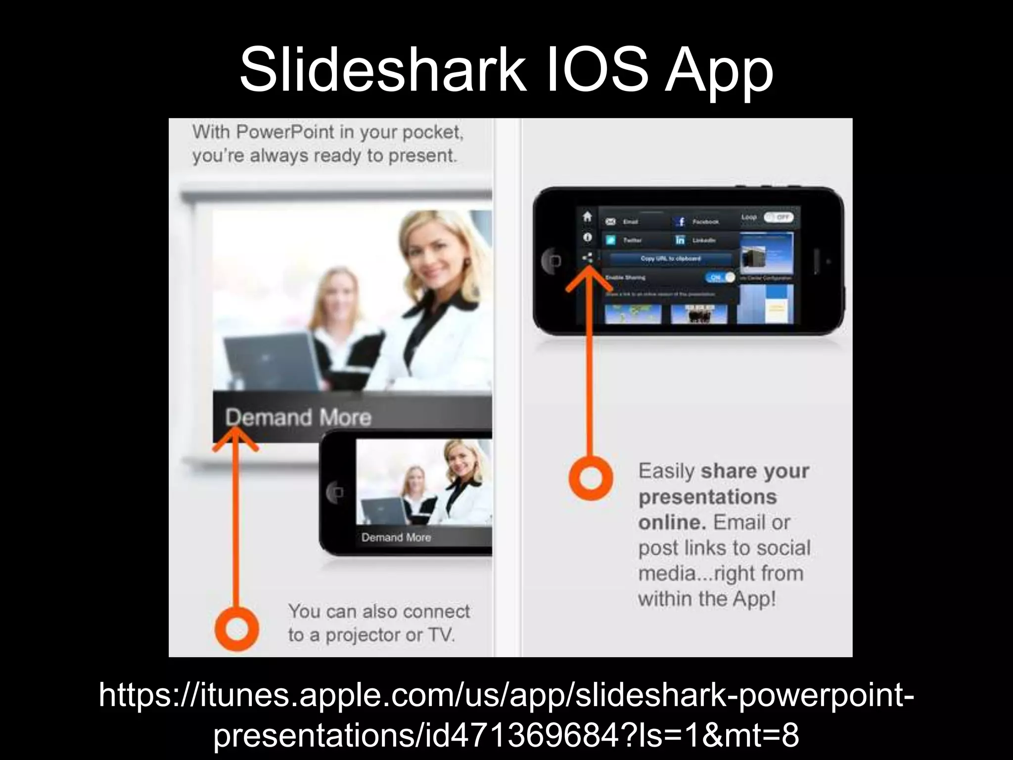 Slideshark IOS App




https://itunes.apple.com/us/app/slideshark-powerpoint-
          presentations/id471369684?ls=1&mt=8
 