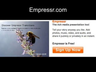 Slideshare.net




•Upload PowerPoints, documents, pdfs
•Embed in blogs, also add your Youtube videos
•Free Zipcast&webmee...