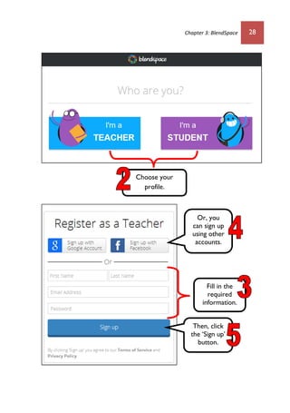 Chapter 3: BlendSpace 28
Choose your
profile.
Or, you
can sign up
using other
accounts.
Then, click
the ‘Sign up’
button.
Fill in the
required
information.
 